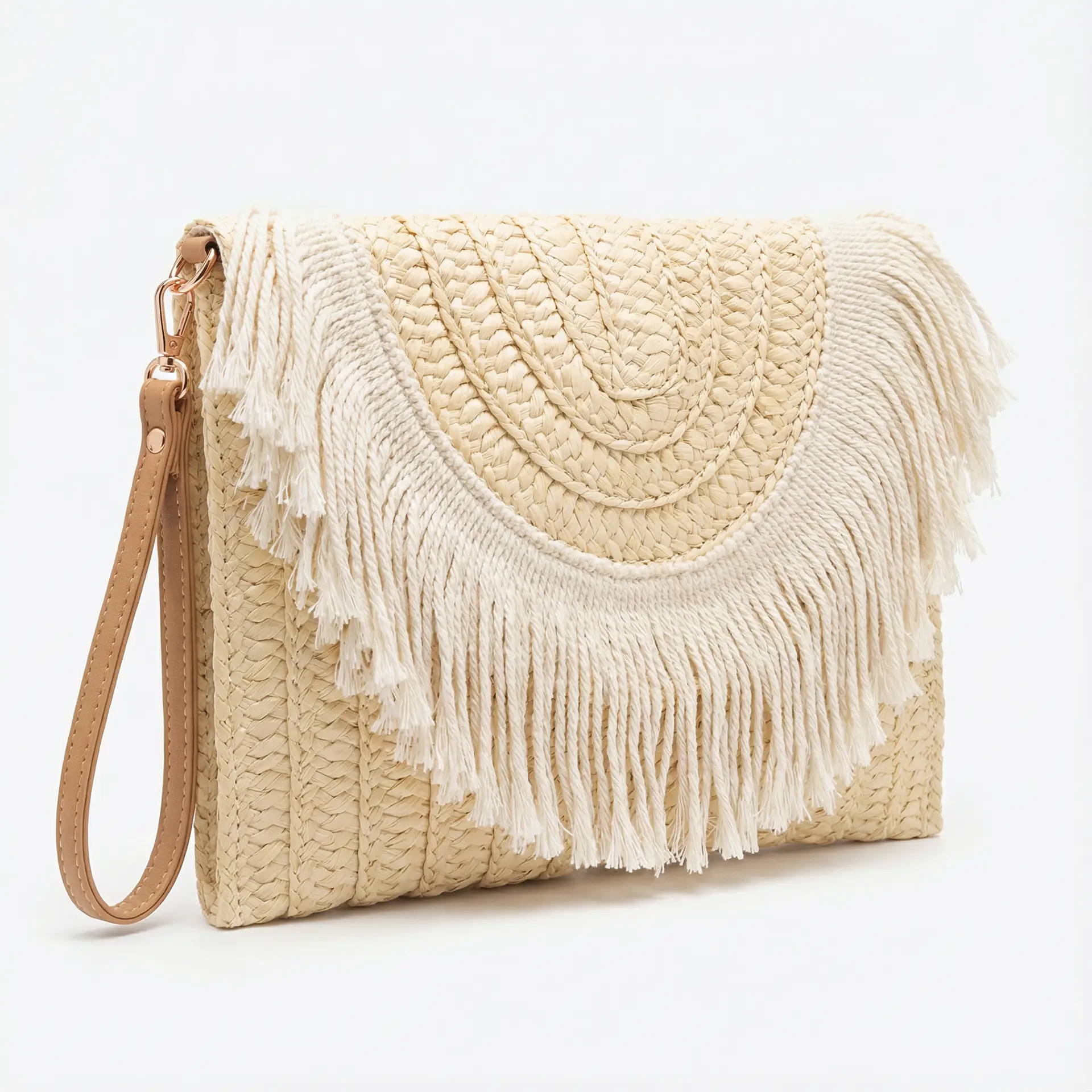 Bolsa de Praia - Brisa Mar Clutch Franja Riviera Bege