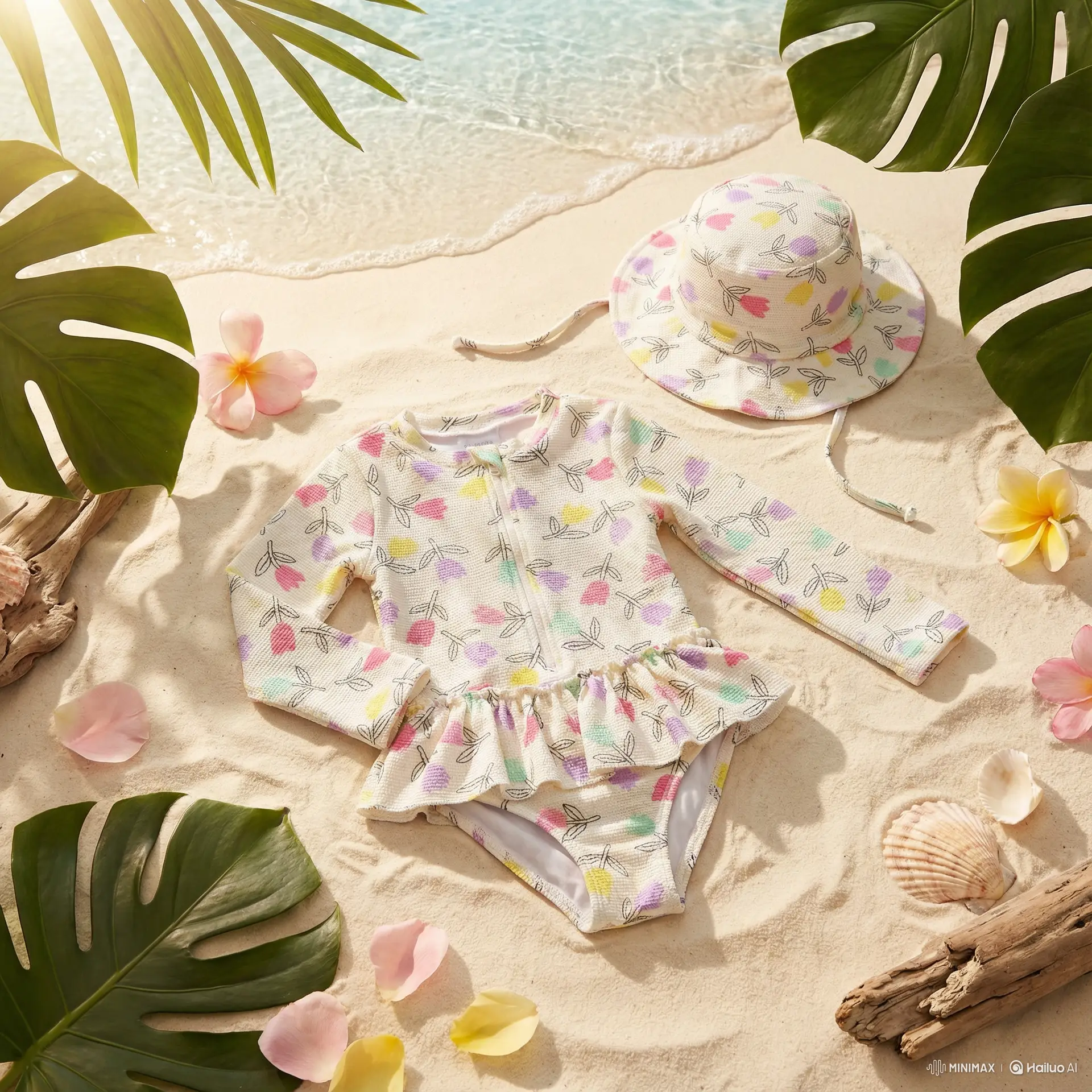 Conjunto Infantil Feminino - Mar de Rosas Bege