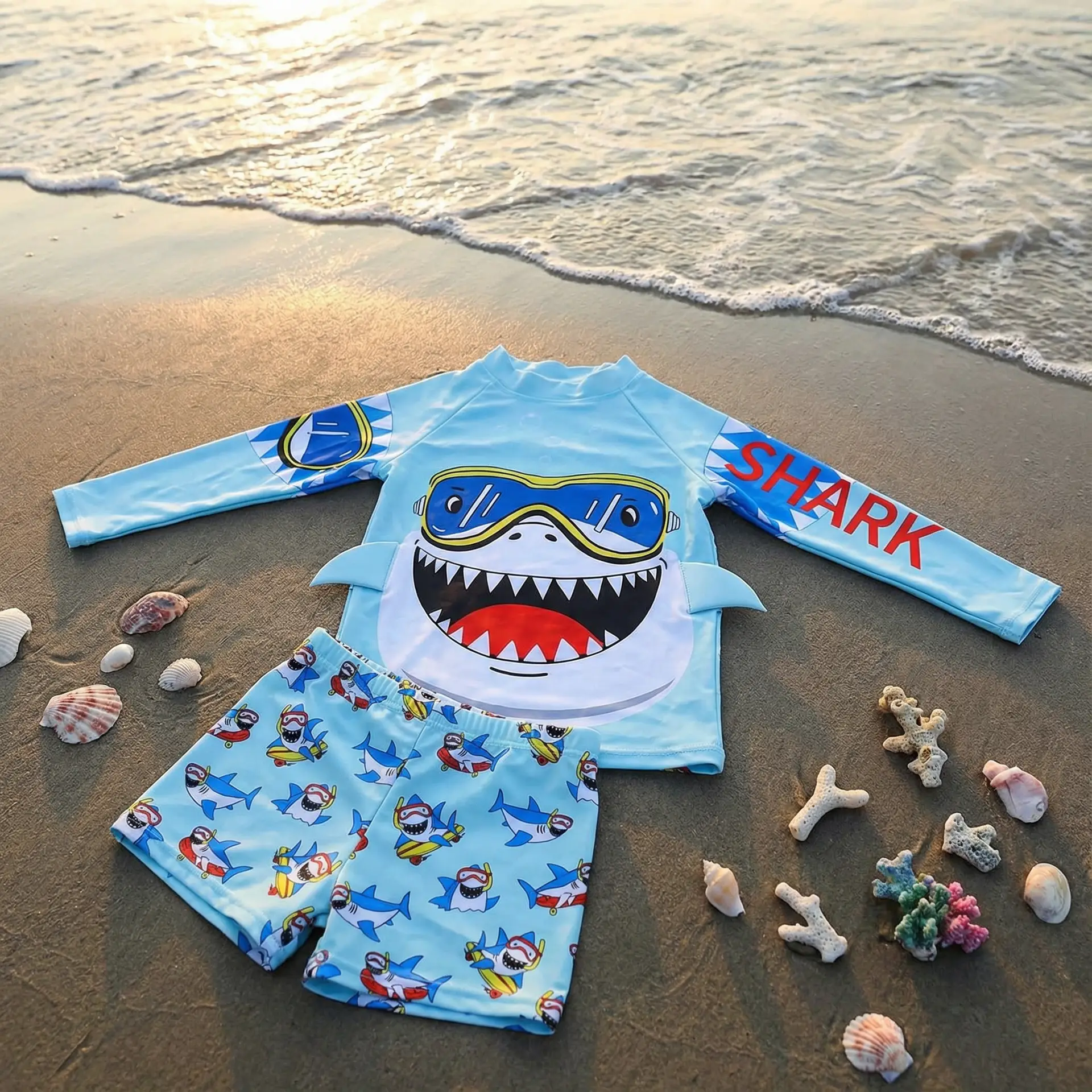 Conjunto Térmico Infantil - Baby Shark Azul Claro