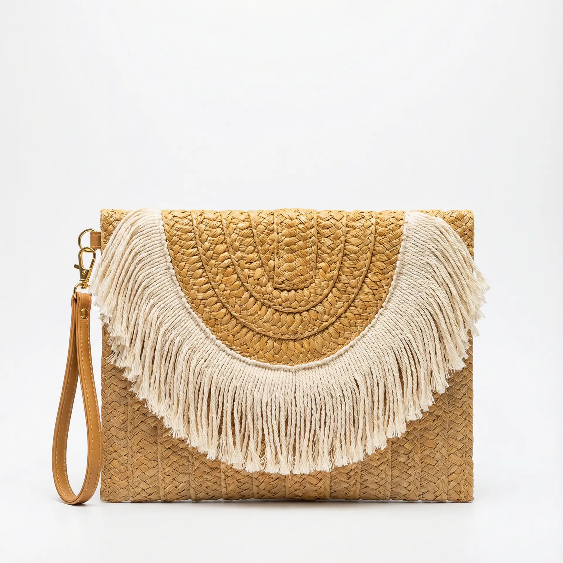 Bolsa de Praia - Brisa Mar Clutch Franja Riviera Gold