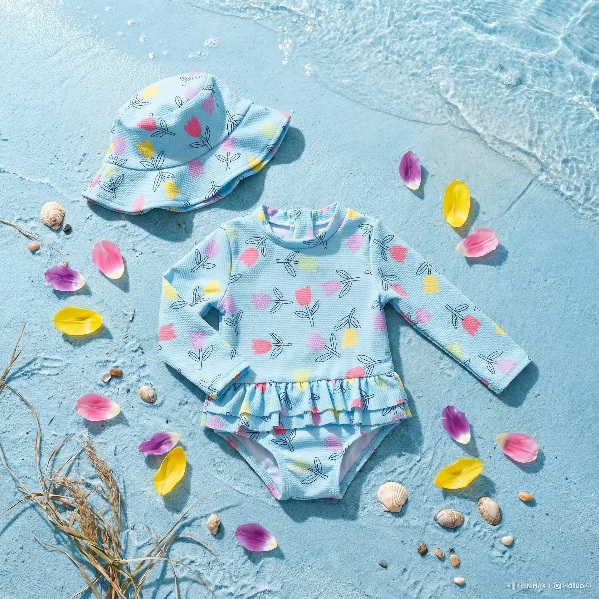Conjunto Infantil Feminino - Mar de Rosas Azul
