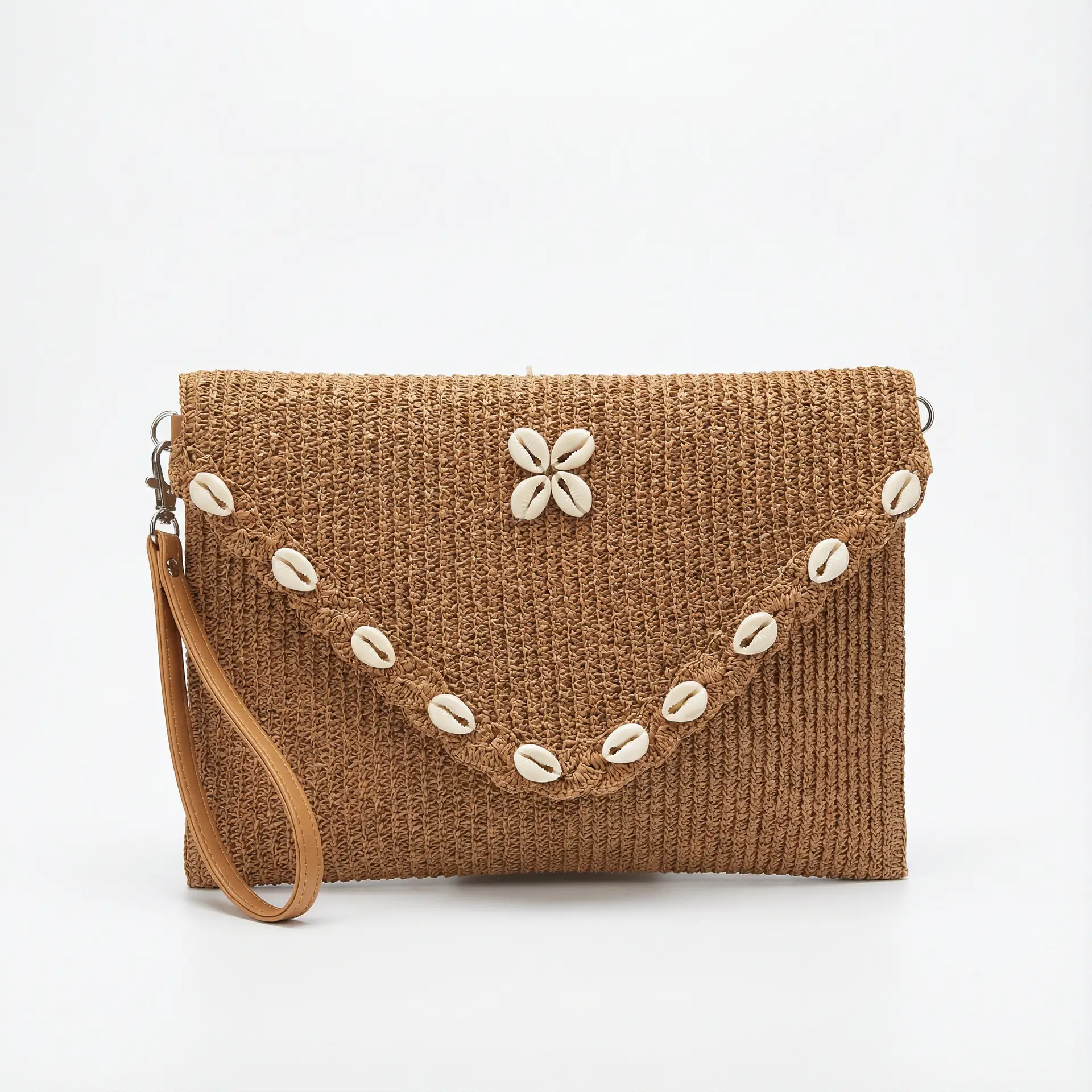 Bolsa de Praia - Clutch Talismã Conchas de Areia Marrom